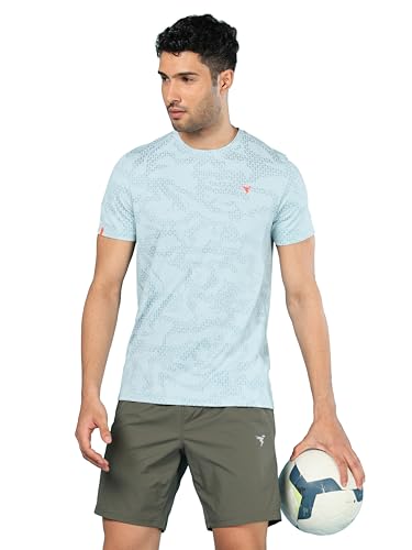 Image of TECHNOSPORT Men Polyester Regular Fit Half Sleeve Jacquard T-Shirt with Double Cool, Quick Dry & Anti Microbial for Sports, Running & Casual Use