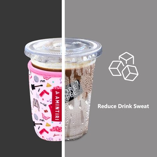 Image of 3 Pack Reusable Sleeve for Iced Coffee Cup, Coffee Neoprene Sleeve for Iced&Hot Drinks, Coffee Sleeve Compatible with Starbucks, Dunkin Coffee Cup. (On Tour Pink)