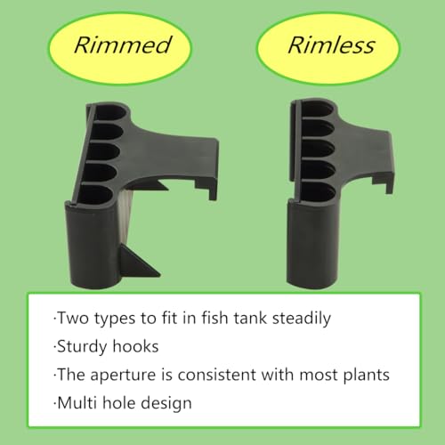 Image of Aquarium Plant Holder,Fish Tank Plant Holder,Aquarium lid Clips,Aquarium Plant Pot,Hydroponic Fish Tank Planter, Aquatic Plant Cup for Aquascape Decorations (Black, 2PCS Rimmed+Rimless)