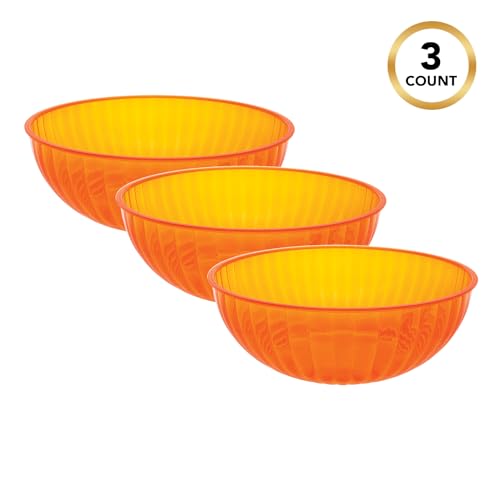 Party Essentials Hard Plastic 192 OZ./6 QT/1.5 Gallon Large Serving Bowls For Punch/Salad/Snack/Treat/Fruit, 3-Count, Neon Orange