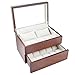 Caddy Bay Collection Vintage Wood Watch Case Display Storage Watch Box Glass Top Holds 20+ Watches With Adjustable Soft Pillows and High Clearance for Larger Watches