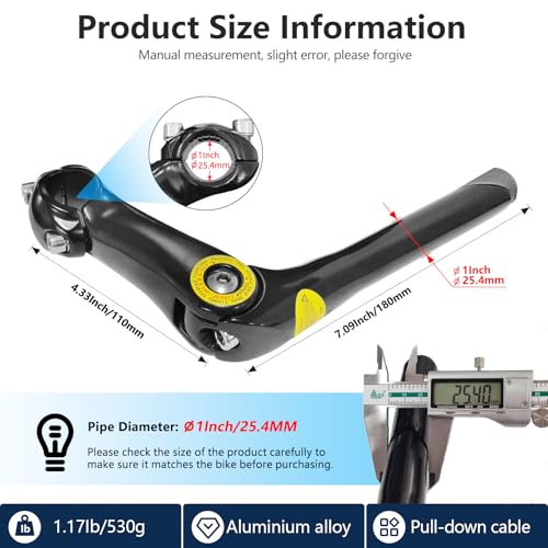 Relwears Black Quill Stem Adjustable 25.4mm Alloy Alum 180mm Reach 110 * 25.4 for Mountain Bike and Road Bike by Relwears - Image 2