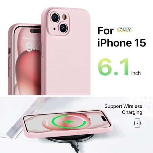 Image of GOODVISH Compatible with iPhone 15 Case, Silicone Upgraded [Enhanced Camera Protection] Phone Case with [2 Screen Protectors], Soft Anti-Scratch Microfiber Lining Inside, 6.1 inch, Sand Pink