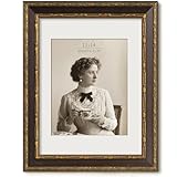 FrameMind Vintage 11x14 Picture Frame, Ornate Antique Gold 11x14 Frame with Tempered Real Glass, Display 8x10 with Mat or 11 x 14 without Mat for Retro Wall Decor (Brown/Gold, Single)