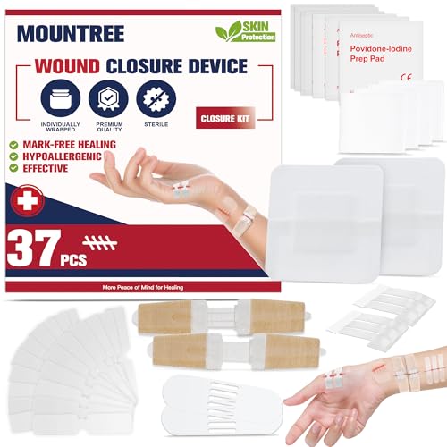 Emergency Wound Closure Strips - HSA or FSA Eligible - Mountree 4 Types Easy to Use Laceration Closure Kit - Stitchless & Painless Sutures Butterfly Bandaids