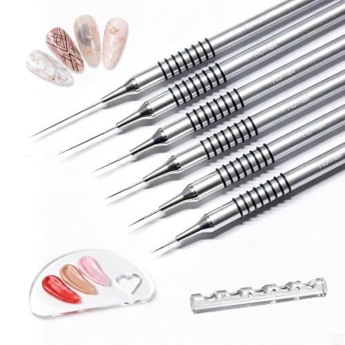 Komall Metallic Nail Art Brushes, 6Pcs Non-slip Liner Brushes Set, Silver