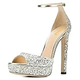 FSJ Women Super High Heeled Platform Sandals Peep Toe Sexy Summer Ankle Strap Party Evening Clubbing Shoes Size 10 Glitter
