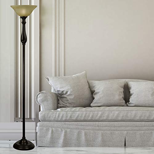 Floor Lamp for Living Room by Light Accents - Traditional Standing Pole Lamp with Dome Glass Shade – Upward Torchiere 71.2" Tall (Bronze) - Thumbnail 2