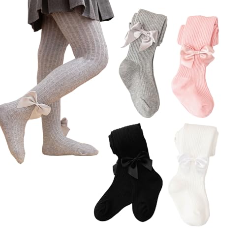 2PCS Toddler Tights Cable Knit With Bow Decoration,Girls Leggings Cotton Seamless Thick Pantyhose for Newborn Infant