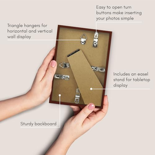 Americanflat 4x6 Picture Frame with Shatter-Resistant Glass - Streamline Collection - Thin Border Photo Frame for Tabletop and Wall Display - Hanging Hardware and Easel Stand Included - Mahogany