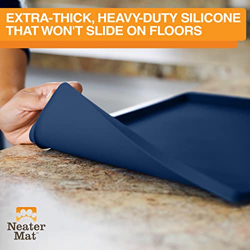 Neater Pet Brands Neater Mat Pet Mats for Food and Water, Cat & Dog Bowl Mat Waterproof Silicone, Feeding Tray, Dog Food Mats for Floors, Placemat w/Raised Edge for Under Bowls, 24" x 16", Dark Blue - Thumbnail 4