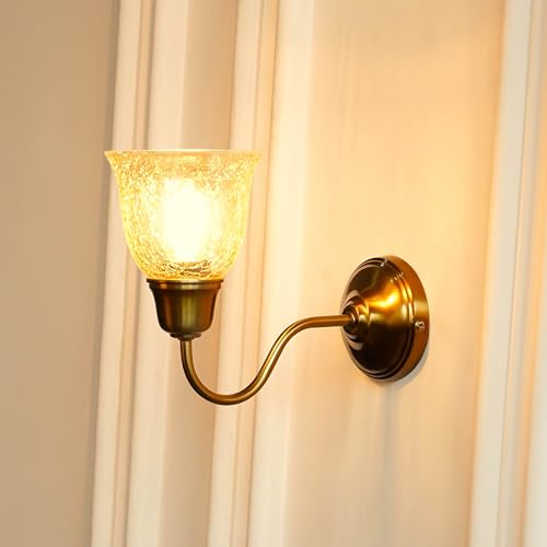 Image of Divine Trends Wall Lamp /Wall Light Antique Brass Finish with Cup Glass Crackled Golden Luster for Living Room, Bedroom, Home Decoration Pack of 1