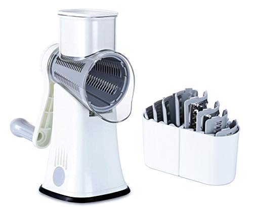 poeinle Rotary Cheese Grater，5 in 1 blade Kitchen Mandoline Vegetable Slicer Safe and efficient Rotary Grater shredder，for Fruit Vegetables Biscuits