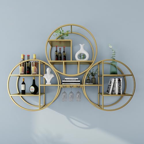 Casier à vin mural en métal doré support verres présentoir bouteilles design