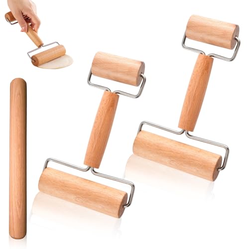 3 Stück Nudelholz, Teigroller Holz Doppelkopf Teigausroller Einteiliges Hand Rolling Pin Teigrolle...