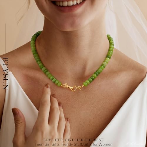 Gemstone Necklace, Beaded Necklace Choker Beaded Necklaces for Women Best Friend Birthday Gifts Teen Trendy Stuff Christmas Stocking Stuffers for Her 14K Gold Bow Birthstone Bead Jewelry2