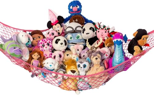 Image of Stuffed Animal Hammock XL | Corner Stuffed Animal Storage & Plushie Net | Extra Large Toy Hammock for Stuffed Animals | Easy Hang, Hardware Included | Coral Bedroom Decor | by Lilly's Love