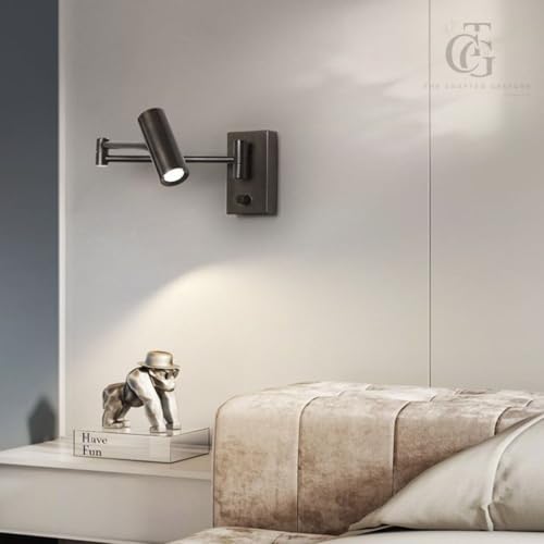 Image of Modern Wall Spotlight with Adjustable Rocker Arm and Built-in Switch Wall Fixture for Bedside-Warm White|Black