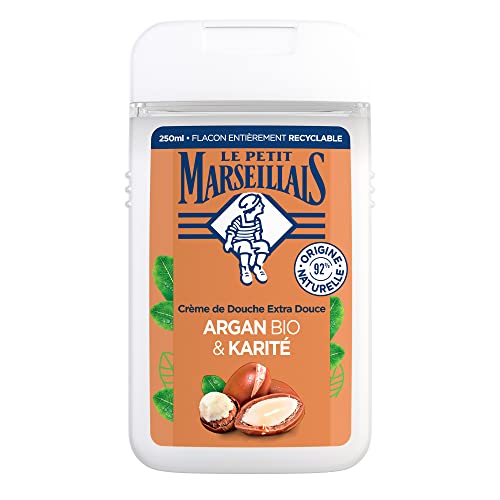 Le Petit Marseillais | Crème de Douche Extra Douce Argan Bio & Karité (flacon de 250 ml) – 92 % d'ingrédients d'origine naturelle – Flacon entièrement...