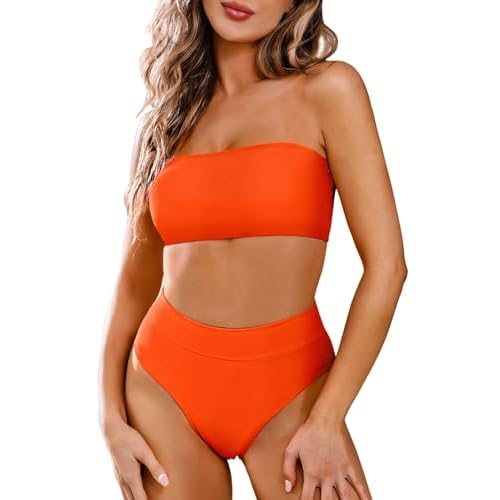 Pink Queen Women's Removable Strap Wrap Pad Cheeky High Waist Bikini Set Swimsuit X-Large 01 - Orange
