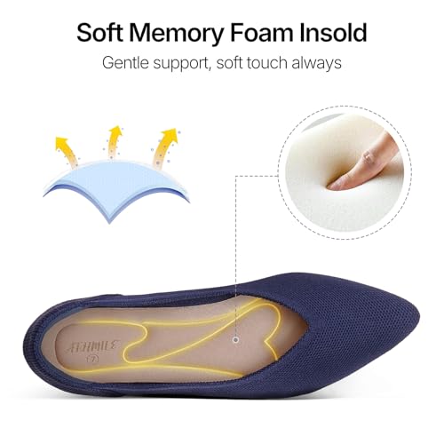 Image of ATHMILE Pointed Toe Flats for Women Comfortable Knit Ballet Flats Shoes | Slip-on Lightweight Dressy Work Shoes Machine Washable Womens Flats for Work Office Business Casual Wedding