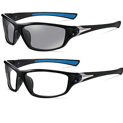 Multifocal Reading Glasses Transition Sunglasses Photochromic Bifocal Reader for Men, Vintage Sports Square Eyewear frame (blue, 1.75)