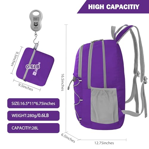 Image of ZOMAKE Ultra Lightweight Hiking Backpack 28L, Packable Small Backpacks Water Resistant Daypack for Women Men(Purple)
