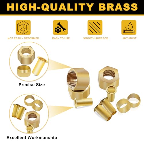 Image of Siptenk 180PCS 1 /4 inch Brass Compression Sleeves Ferrules & Inserts & Nuts