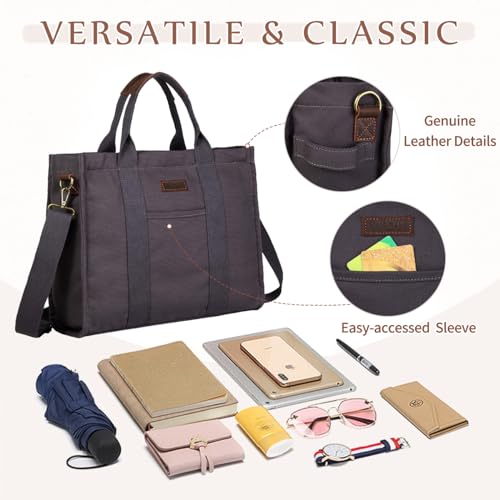 Image of VASCHY Canvas Tote bag, Casual Reusable Work Totes for Women Teachers with Zippers Pockets Crossbody Shoulder Bag Purse
