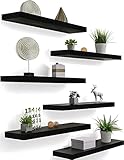 IKJZIZP Floating Shelves for Wall, Wood Wall Shelves for Bedroom, Black Set of 6