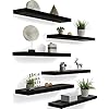 Rustic farmhouse floating shelves for wall decor storage wood wooden wall shelves for bedroom bathroom kitchen living room black set of 6  urban country home decor