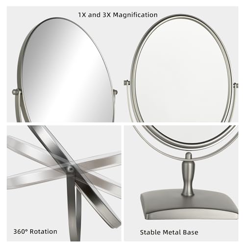 Espejo de maquillaje ovalado con aumento 1X/3X y base giratoria 360° miniatura 5