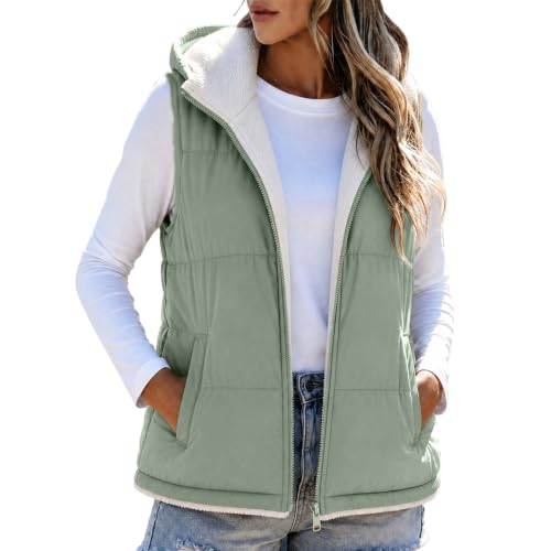 Puffer Vest Women Hooded Fleece Quilted Sleeveless Jacket Warm Fall Winter - image 1