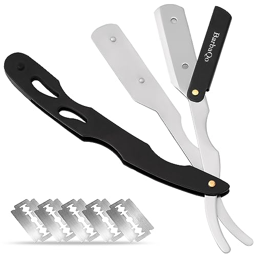 Straight Razor - Straight Razors for Men, BarbaQo Professional Barber Razor with 10 Sinlge Blades, 100% Stainless Steel Straight Razor for Close Shaving - Image 4