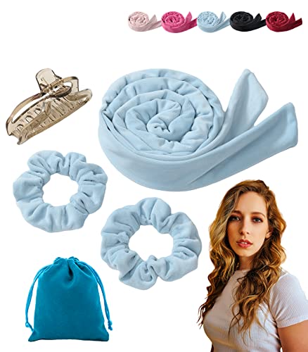 ALECPEA Lockenwickler, Heatless Curls Band mit Haarklammer & Scrunchies, 150cm Locken Ohne Hitze Band für Lange Haare,Personalisierte Geschenke Weihnachtsgeschenke für Frauen (Blau) Cover