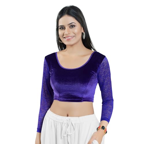 Image of Vamas Women's Velvet Non-Padded Stretchable Long Sleeve Saree Blouse (A-46)