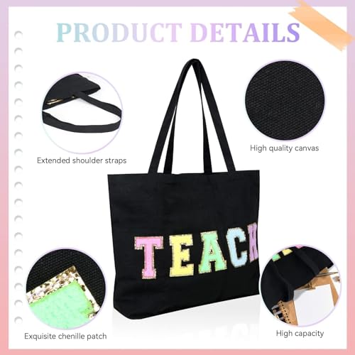 Bolso Tote con parches de chenilla y bolsillo con cremallera miniatura 5