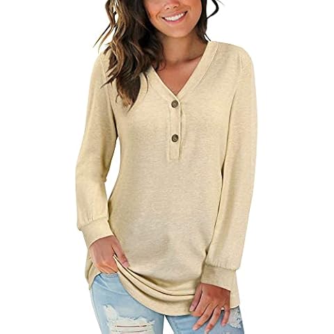 AUSELILY Camiseta de Manga Larga con Cuello en V para Mujer Cover