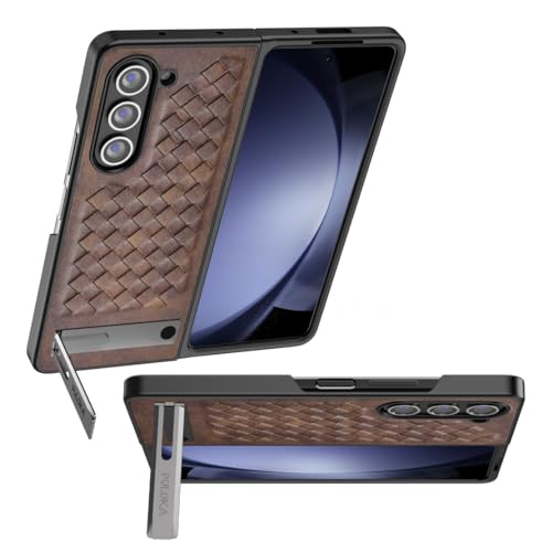 Protection Samsung Galaxy Z Fold 5 fine marron en cuir tissé