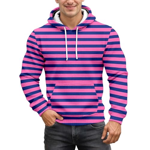 WAZHAKU Sudadera con capucha para hombre, diseño de rayas, para carnaval, tiempo libre, manga larga, R Hot Pink, M