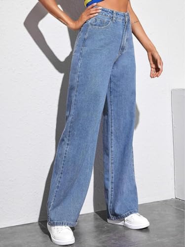 Image of Glossia Denim Baggy Jeans for Women | Stretchable High Waist Straight Fit Jeans for Women | High Rise Stretch Denim | Loose Fit Plus Size Denim (Sizes - 24 to 44) WJ51-1205-$