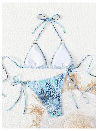 Women's 2 Piece Leopard Snakeskin Print Swimsuits Tie Side Cheeky String Bikini Set Summer Swimwear2