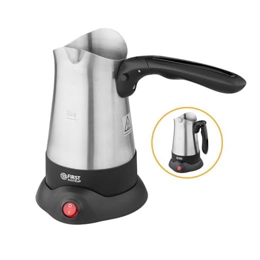 TZS First Austria Elektrischer Türkischer Kaffeekocher mit ausklappbarem Handgriff, 0,3 Liter 800W | Mokkakocher, Espressokocher & Wasserkocher | aus Edelstahl | geeignet für Zuhause, Büro, Reisen