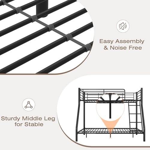Image of VECELO Bunk Bed Twin Over Full, Metal Bunkbeds with Ladder and Full-Length Guardrail, No Box Spring Needed, Space Saving, Noise Free, Matte Black