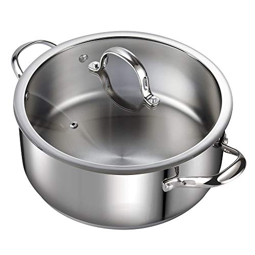 Comparison: Best Wolfgang Puck Dutch Oven Stainless Steel 5 Cooks Standard Dutch Oven Casserole with Glass Lid, 7-Quart Classic Stainless Steel Stockpot, Silver