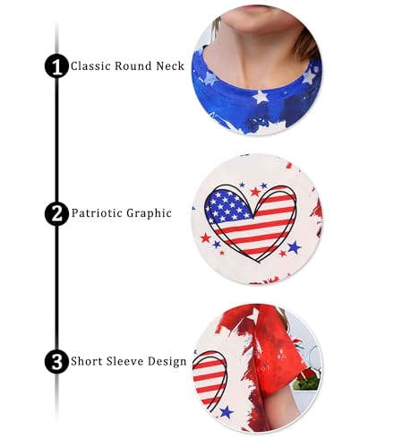 Image of CAZYCHILD Girls American Flag Patriotic Shirt Boys 4th of July Short Sleeves Tshirt USA Clothes for Kids 5-14Y