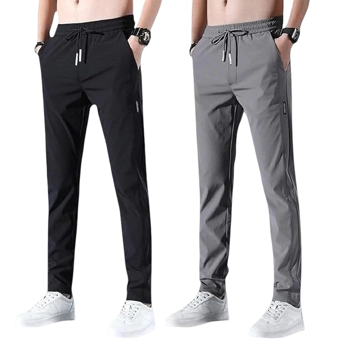 Image of Men's Solid Jogger Pants with Pockets - Combo Pack of 2