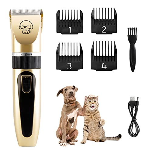 HUBAKO Adjustable Pet Shaver Clippers with 4 Comb Guides, Rechargeable 3 Modes Pet Grooming Clippers with Stainless Steel Blade, Low Noise Cordless Dog Hair Trimmer for Dogs Cats Pets
