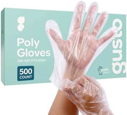 GUSTO Disposable Poly Gloves for Food Prep, Cooking & Food Service – Clear Plastic, Latex & Powder Free, One Size