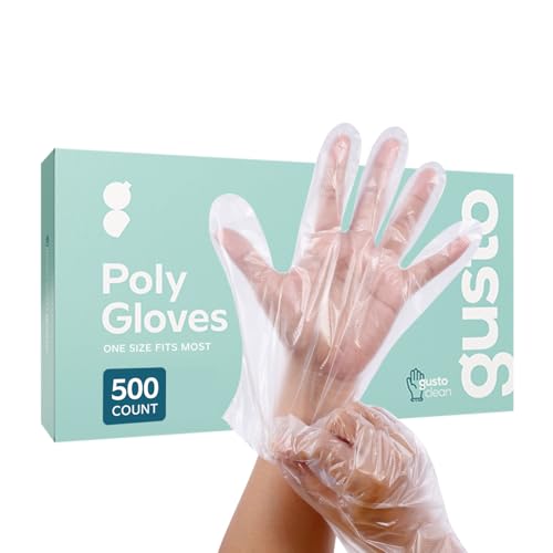 GUSTO [500 Count Disposable Poly Gloves for Food Prep, Cooking & Food Service – Clear Plastic, Latex & Powder Free, One Size (Formerly Comfy Package)